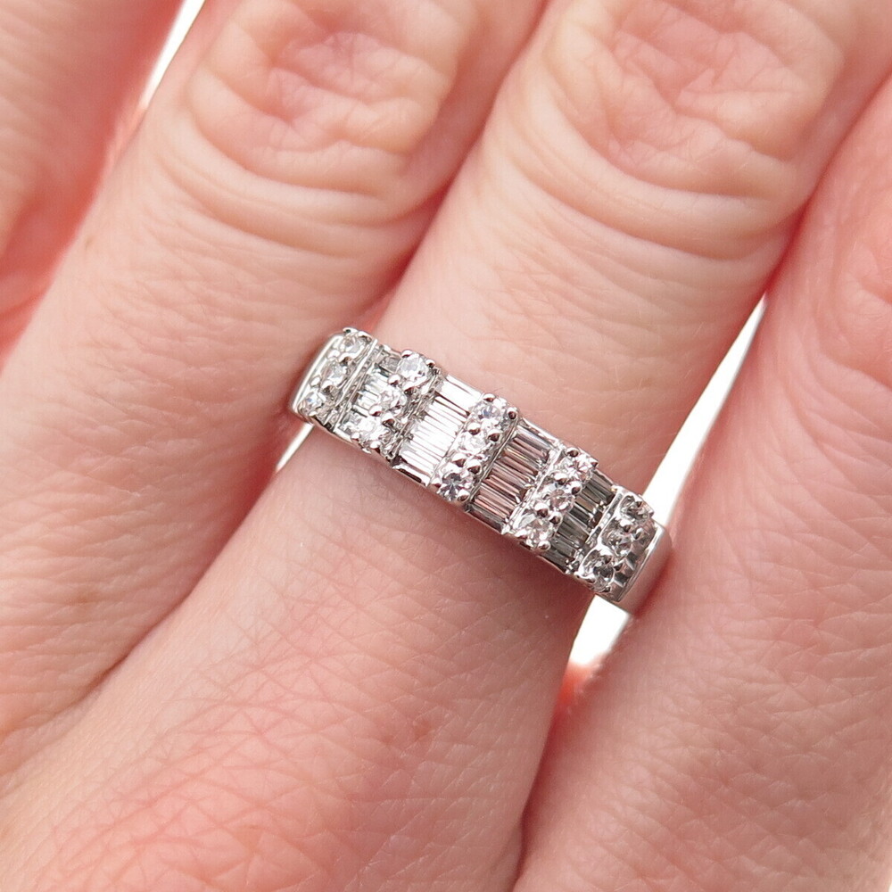 925 Sterling Silver Round & Emerald-Cut C Z Ring Size 6.5